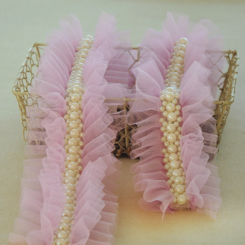

Fluffy Yarn Imitation Pearl Lace Edge Fabric Trim Princess Dress Neckline Cuffs Student Doll Accessories Handmade DIY Decoration