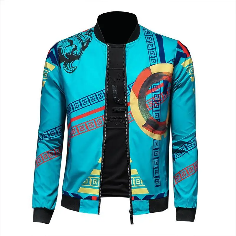 

European Standing Male Handsome Jacket 2021 Spring and Autumn New Male Jacket Printing Baseball Collar Net Red Men's Clothing