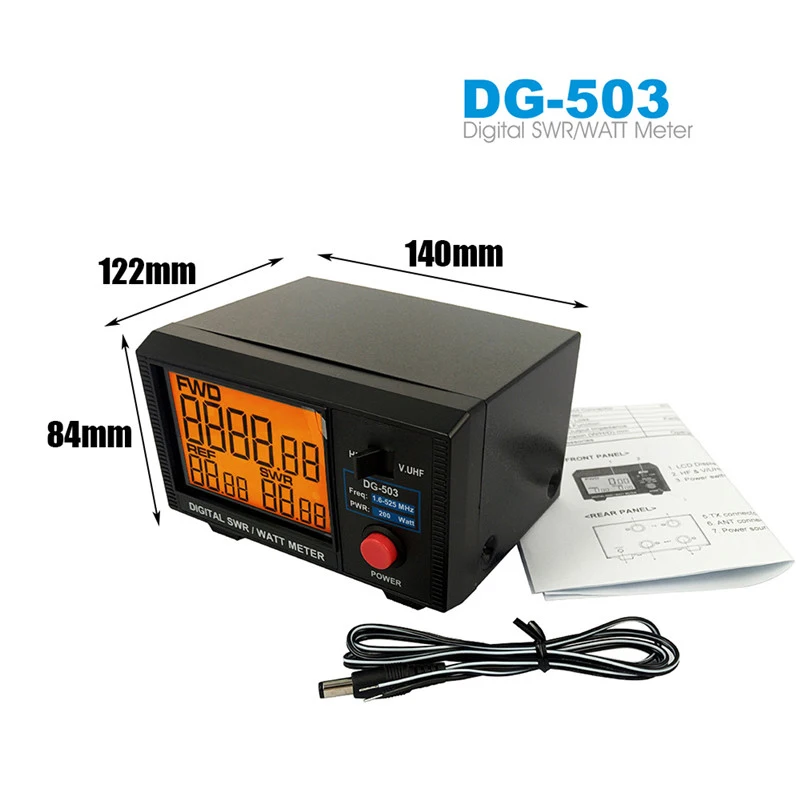 DG-503 цифровой SWR& Ватт метр 3," ЖК-дисплей стоячая волна соотношение 1,6-60 МГц/125-525 МГц 200 Вт для двухсторонней рации
