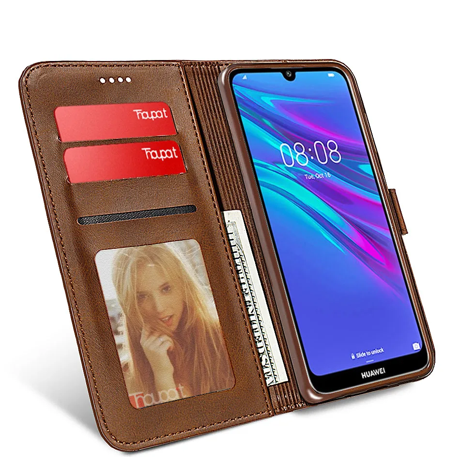 Ручной работы кожаный чехол для huawei Y6 2019 Y9 Y7 Y5 2018 держатель карт бумажник флип Prime