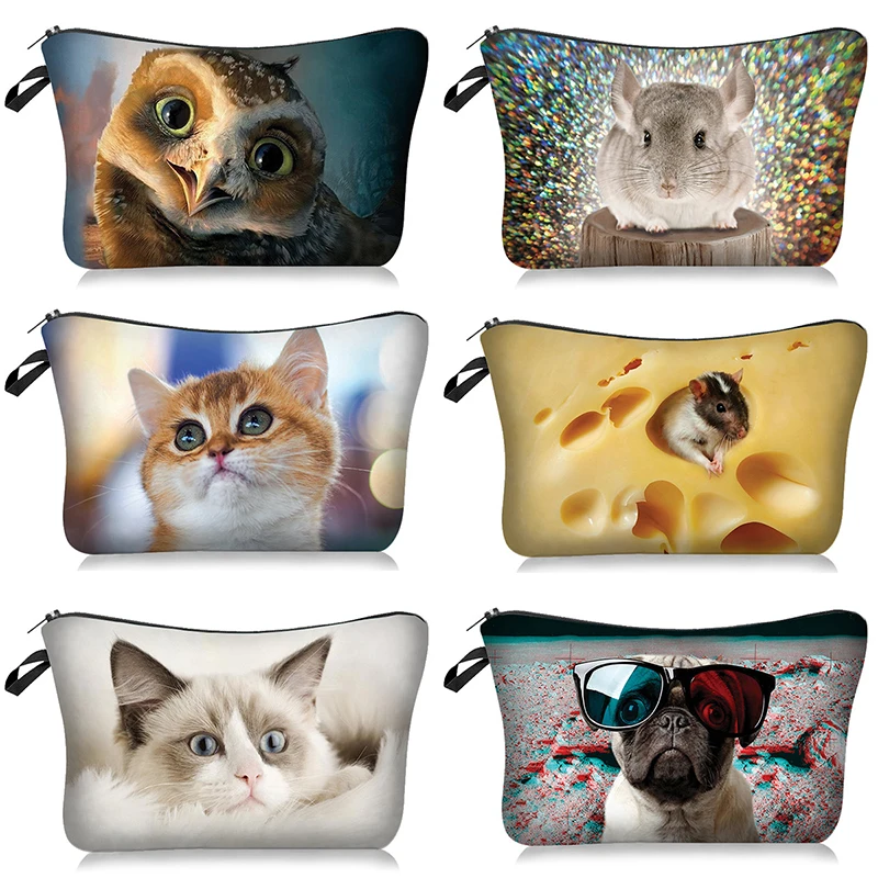 

Косметичка с 3D рисунком кошки и мыши, милые дамские дорожные сумочки для косметики, женская косметичка, оптовая продажа