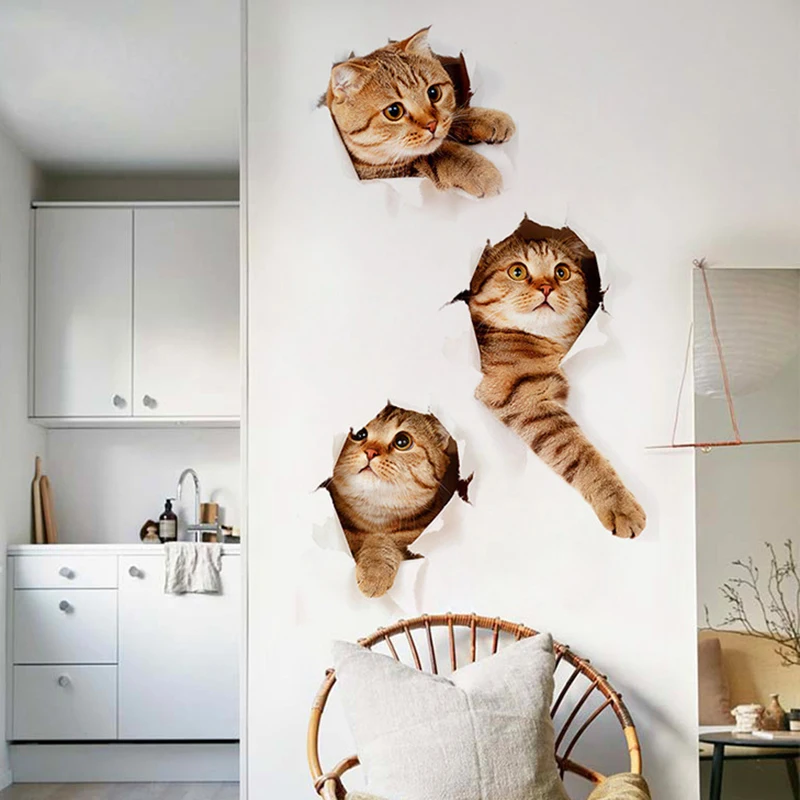 

Cute cats 3D Wall Sticker for Living room children's room Home decoration art Decals mural kitten puppy Stickers wallpaper