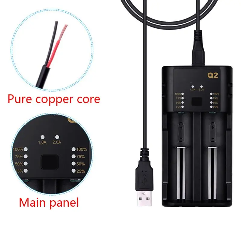 2 Слоты USB быстрое зарядное устройство адаптер для 18650 20700 21700 26650 18350 10500 зарядное устройство для никель-кадмиевых или никель-металл-AAA литиевая батарея li-ion никель-металл-гидридных и никель-кадмиевых типов аккумуляторов мА/ч. аккумулятор