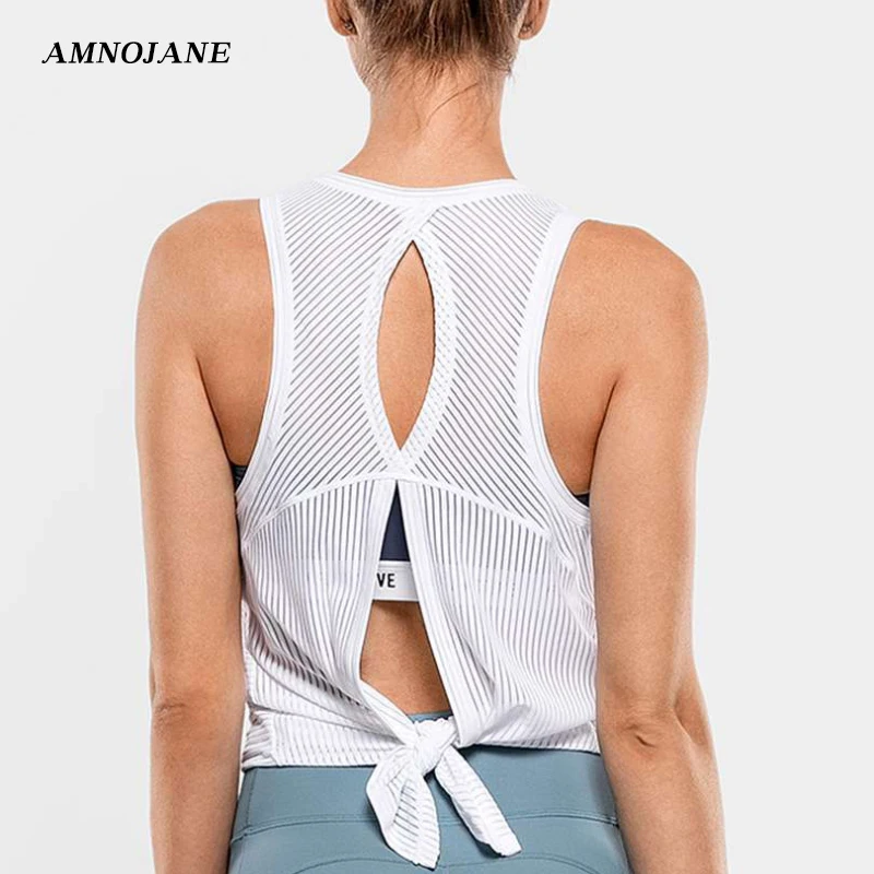 Женская спортивная майка с открытой спиной без рукавов для занятий йогой