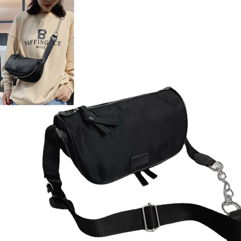 

Black Nylon Shoulder Messenger Bag for Women with Zipper High Quality Solid Color Totes Casual Female Luxury Crossbody Bags