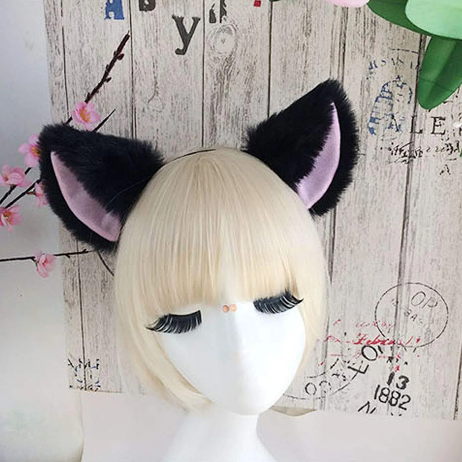 

Cat Long Ears Headband Cute Cosplay Props Black Fluff With Pink Inside Accesorios Para El Cabello 2021