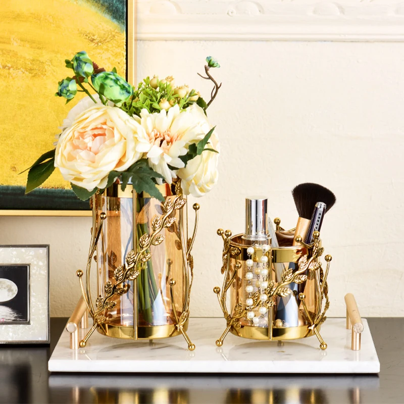 

European Modern Metal Flower Vase Living Room Table Dry Flower Arrangement Party Home Decorative Glass Vase Ornaments