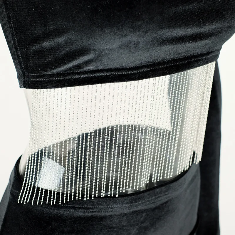 Черный бархат осень 2019 женские сексуальные майки с кисточками Короткие топы