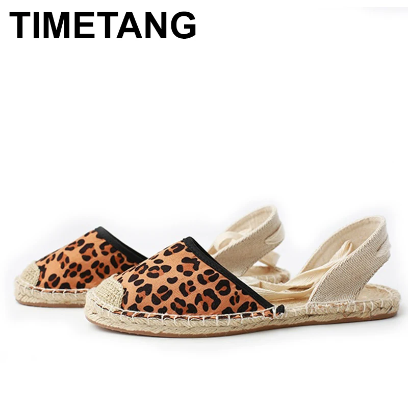 TIMETANG новые летние женские эспадрильи Босоножки на платформе ремешке леопардовой