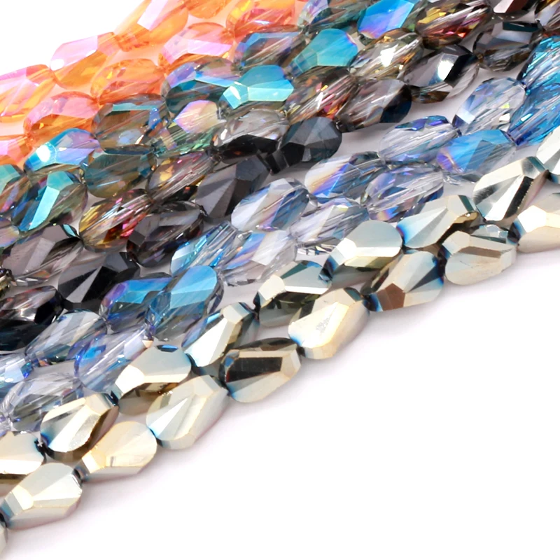 

350pcs/lot Mini Popular Jewelry Earrings Ornament Crystal Beads 9x6mm Plated Color Sector Water Drop Shape Cheap Fashion Beads