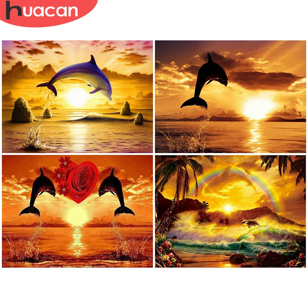 

HUACAN DIY Diamond Painting Animal Painting Rhinestone Cross Stitch 5D Diamond Embroidery Dolphin Full Square Home Decoration