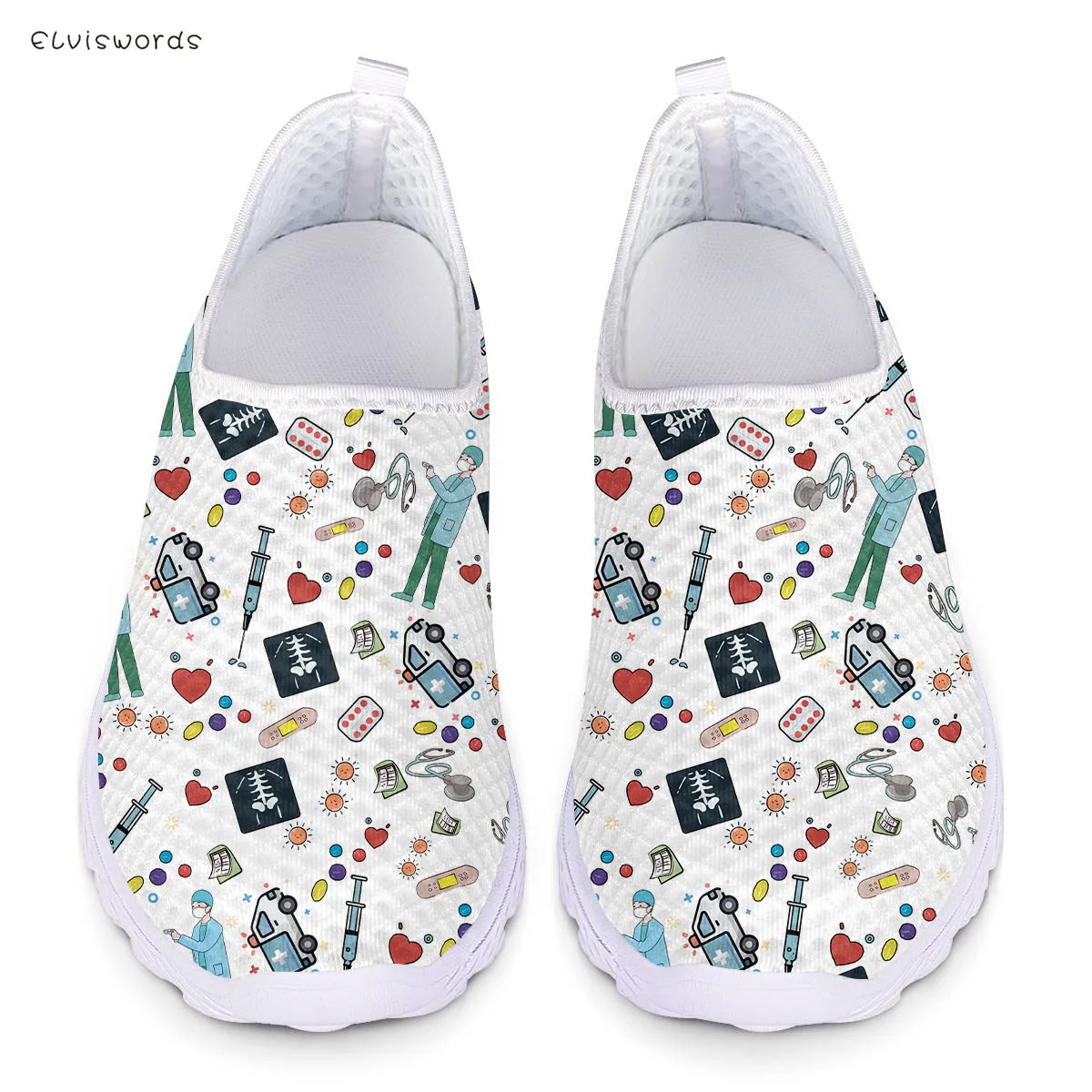 

Кроссовки ELVISWORDS женские, повседневная мягкая обувь с принтом дантиста/медсестры, плоская подошва, удобные, для фитнеса, лето-весна