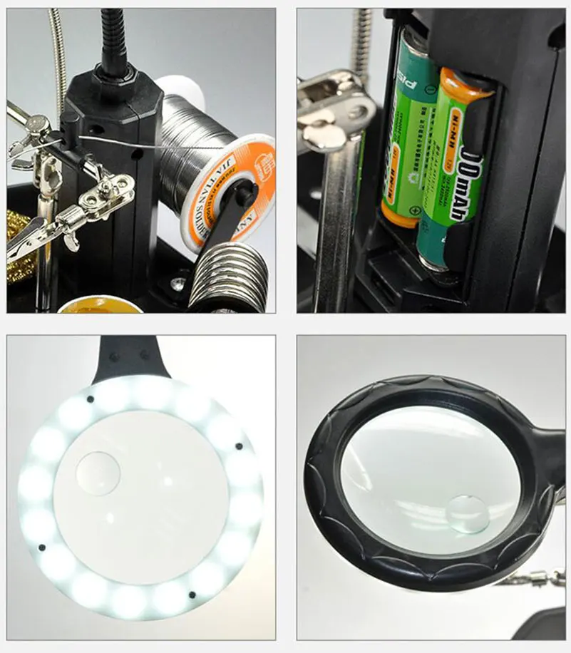 1 комплект 16 SMD светодиодный 3 2.5X(6D)+ 4X(12D) светодиодный зажим паяльник подставка помощь руки увеличительное стекло лупа