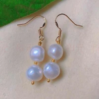 fashion natural white baroque round pearl gold 18k earrings gift carnival lucky fashion christmas thanksgiving cultured