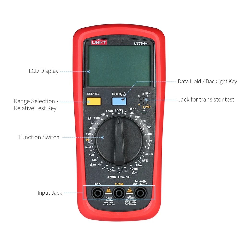 UNI-T UT39C+ ЖК-цифровой мультиметр DC/AC напряжение измеритель тока NCV Емкость Сопротивление диод тестер Вольтметр Амперметр