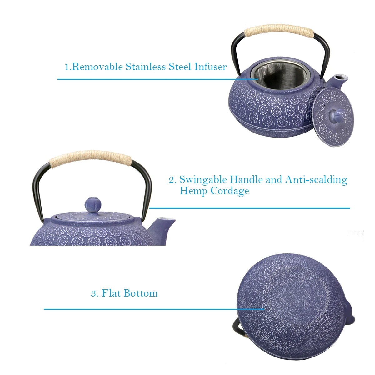 Чугунный чайник для чая японский прочный чугунный с ситечком и эмалированным