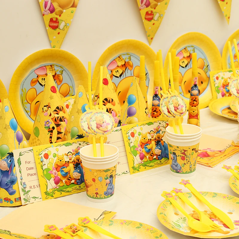 93 шт./лот Disney Винни Пух одноразовая посуда для вечерние бумажная тарелка торта
