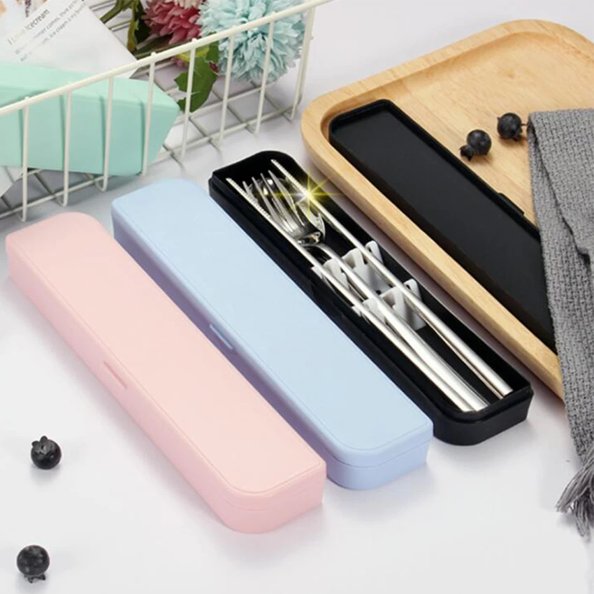 Портативный набор посуды из нержавеющей стали посуда с коробкой Ложка Вилка