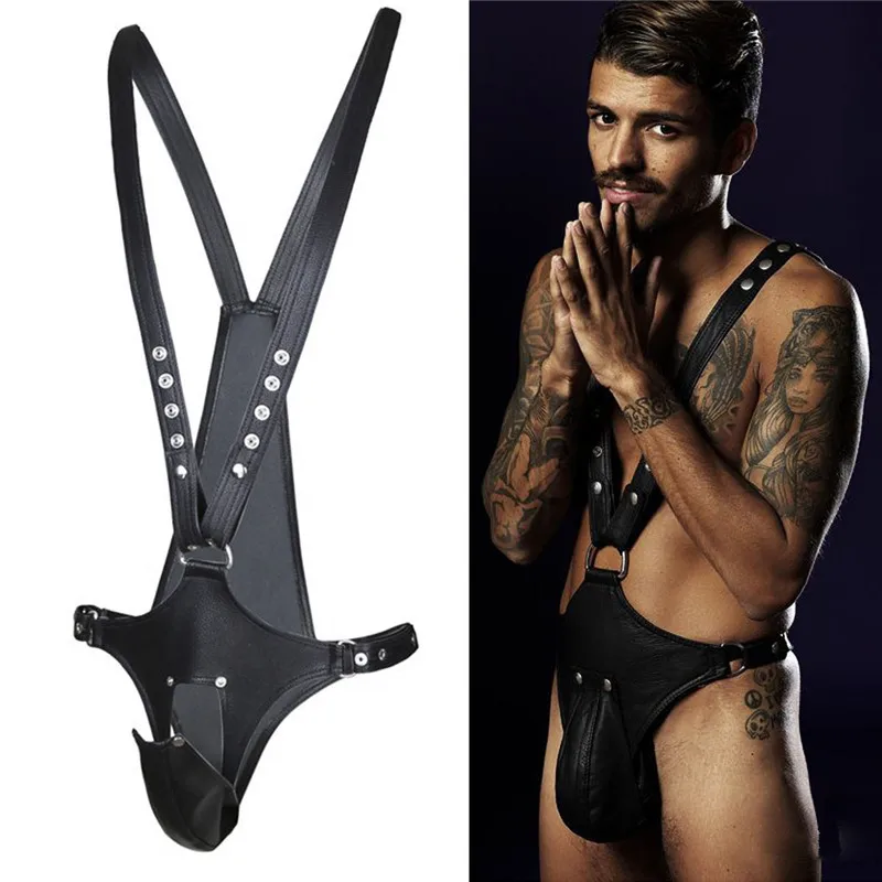 Leather Fetish Men Open Crotch Sissy Panties Male Underwear Penis Pouch Chastity Belt Erotic Crotchless Gay for BDSM Sex |