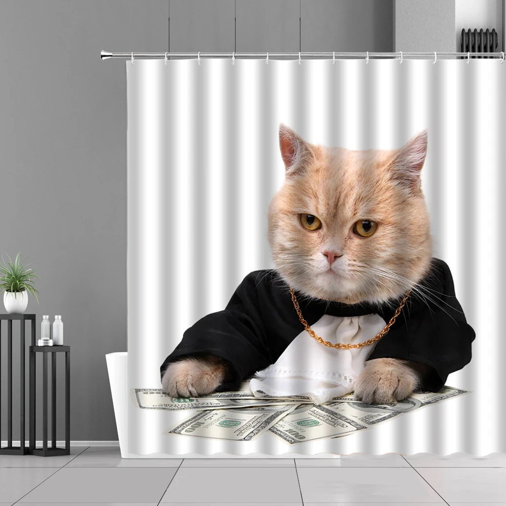 

Cute Cat Parrot Waterproof Shower Curtains Funny Animal Bath Curtain Bathroom Decor Screen Bathtub Partition Polyester Fabric