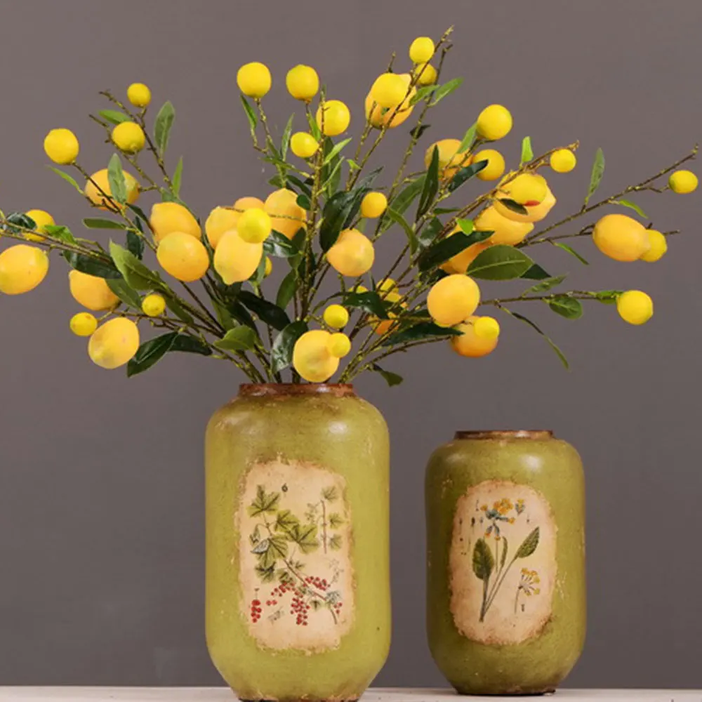 Искусственный фруктовый цветок желтая ветка лимона для домашнего стола