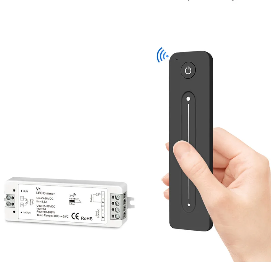 

Светодиодный диммер 12V 5V 24V 36V 8A PWM Беспроводной RF переключатель с 2,4G Яркость регулировки сенсорный пульт дистанционного управления для свет...