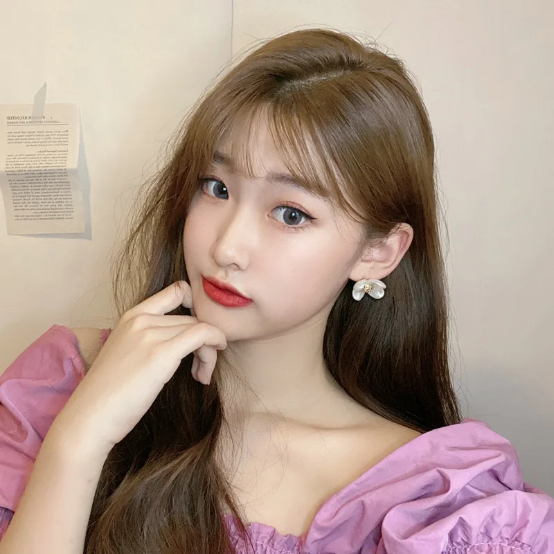 S925 иглы милые ювелирные изделия серьги золотое покрытие фея белый нежный цветок