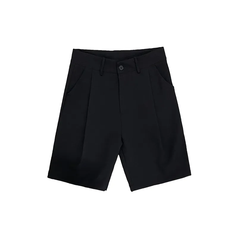

Korean Men's Shorts Straight Fit Knee-Length Suit Pant Solid Beige Black Summer Clothing Student Thin Loose Casual Mens Shorts