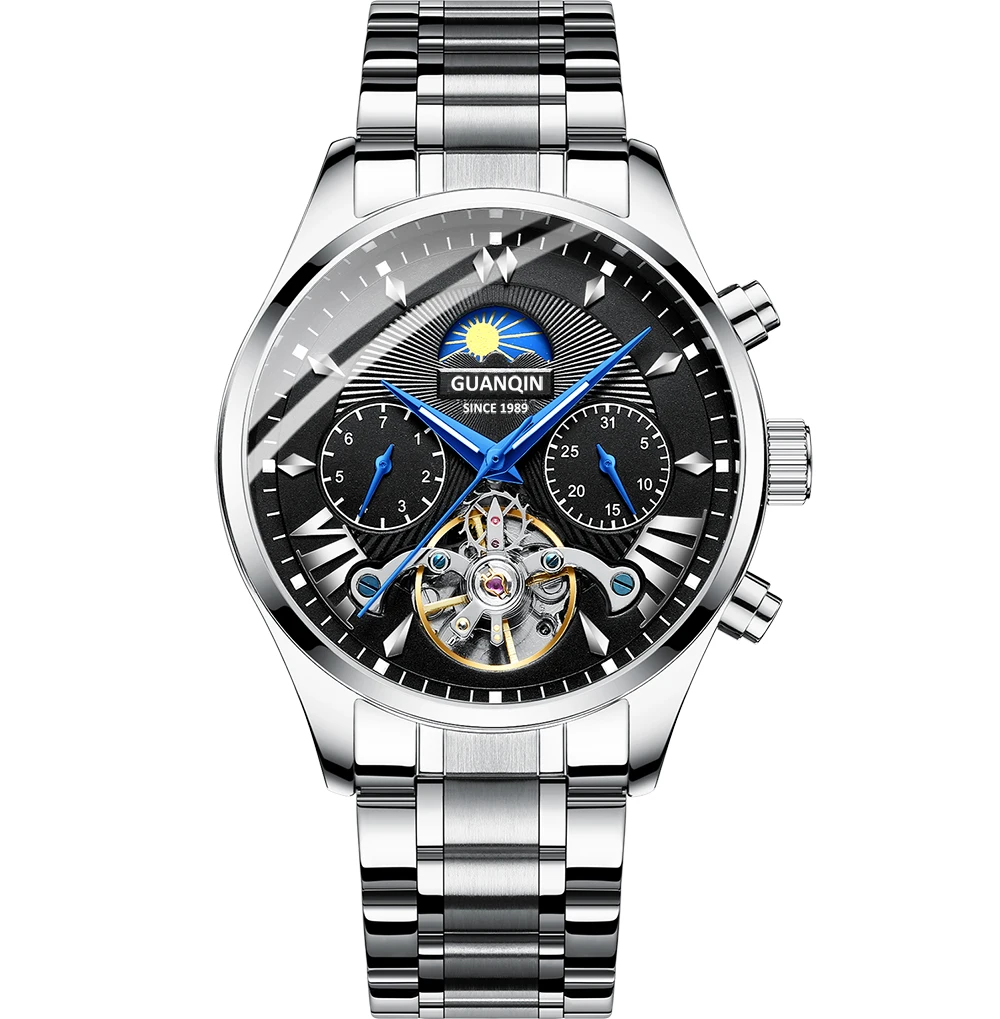 GUANQIN автоматические/механические/роскошные часы золотые reloj hombre мужские часы мужские/мужские часы Топ бренд класса люкс tourbillon
