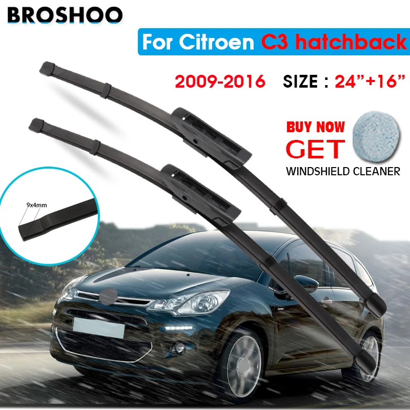 

Car Wiper Blade For Citroen C3 hatchback 24"+16" 2009-2016 Auto Windscreen Windshield Wipers Blades Window Wash Fit U Hook Arms