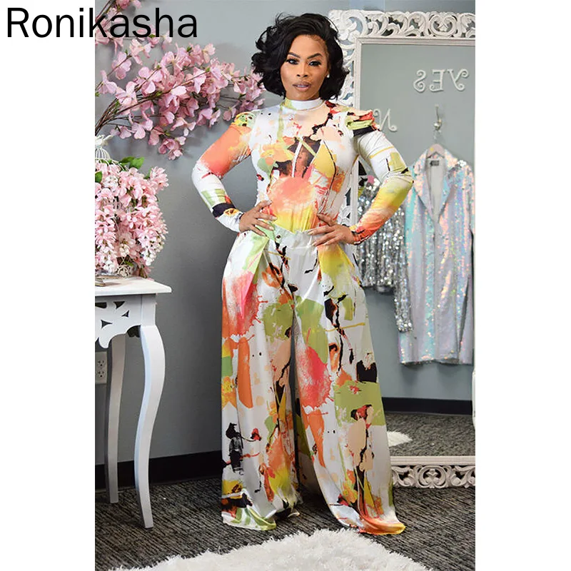 

Ronikasha Women Suits Print Slim Tosp Wide Leg Pants Two 2 Piec Set Woman Fashion Streetwear Casual Set Tracksuits Fall Outfits