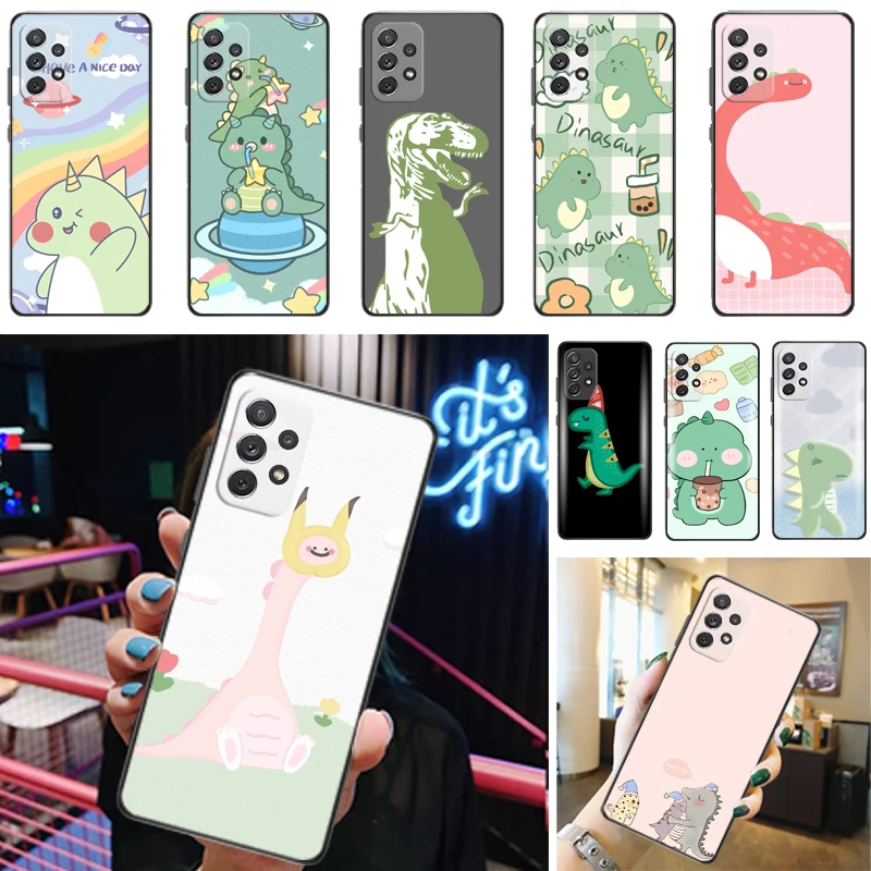 

Cute Flowers Funny Couples Dinosaur Color Painting Phone Case For Samsung Galaxy A52 4G 5G A72 Cases Back Cover Coque