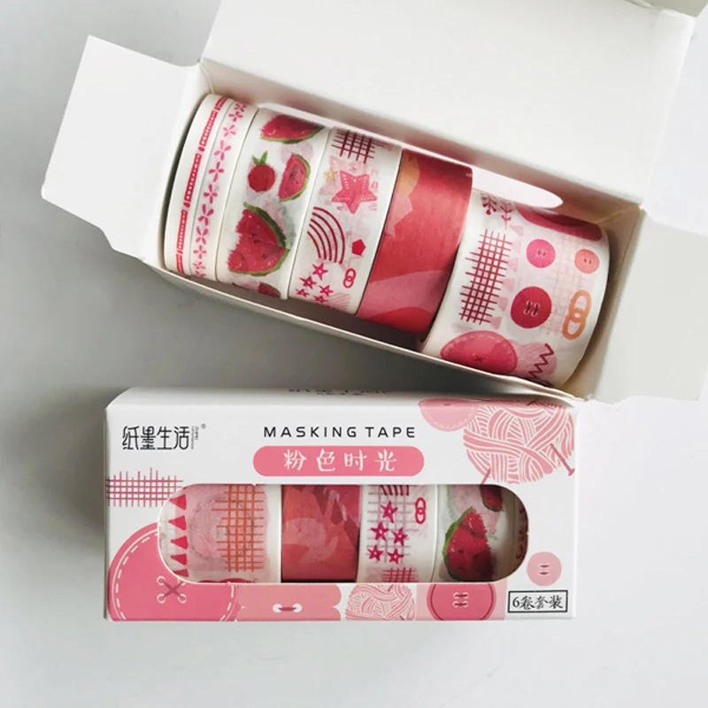 

6 Rolls/Box Pink Time Paper Masking Washi Tape Hand Account Decoration