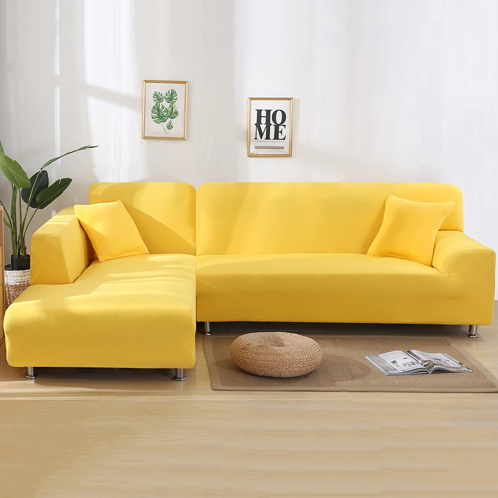 candy yellow Эластичный чехол для дивана, эластичная ткань, сплошной цвет, угловой диван, антипепельный декор, универсальные чехлы - Цвет: candy yellow
