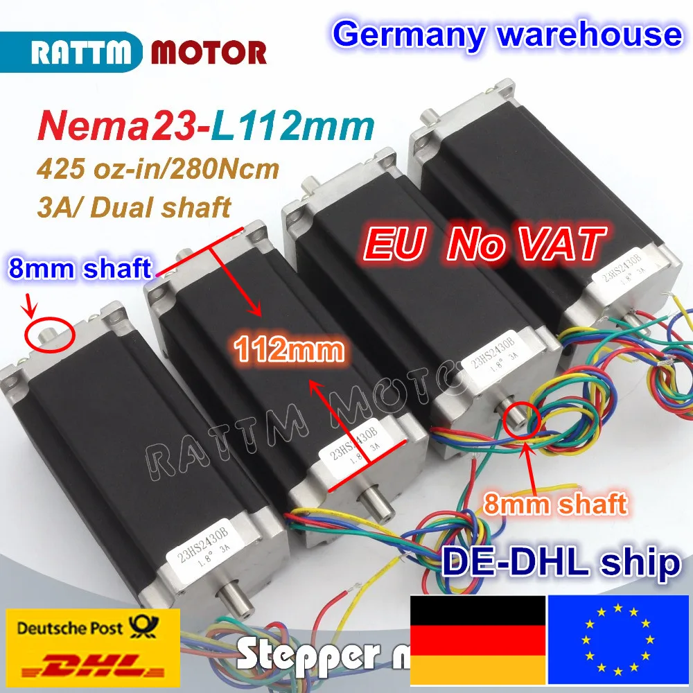 

【DE Ship】 free VAT 4 pcs NEMA23 425Oz-in 2.8N.m 112mm Length Dual shaft stepper motor stepping motor/3A for CNC Router Engraving