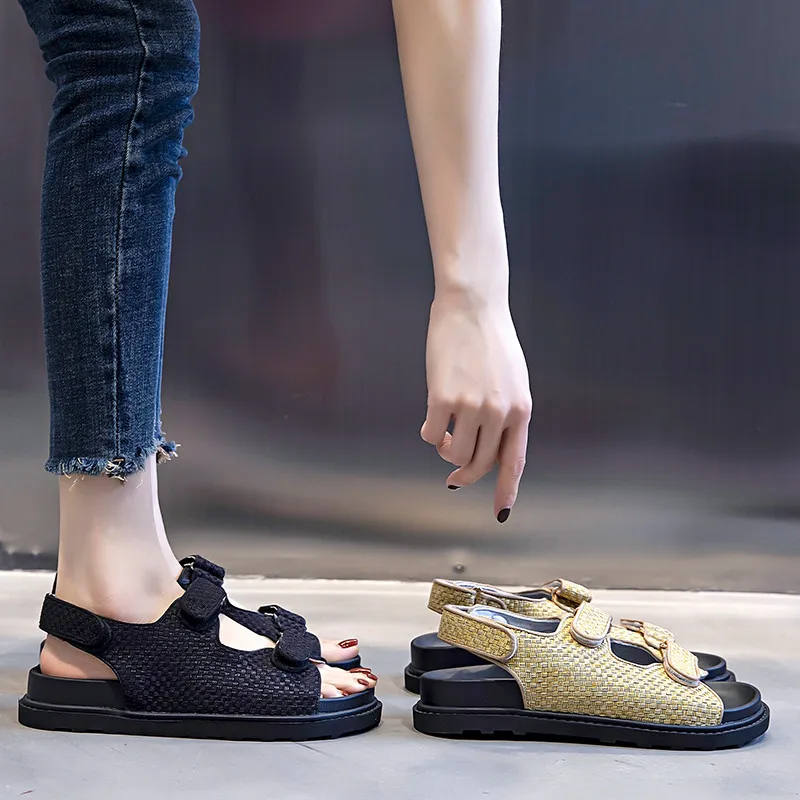 

Autuspin Fashion Woven Fabric Sandals for Women Classic Peep Toe Platform Heels Office Lady Working Street Casual Shoes Woman