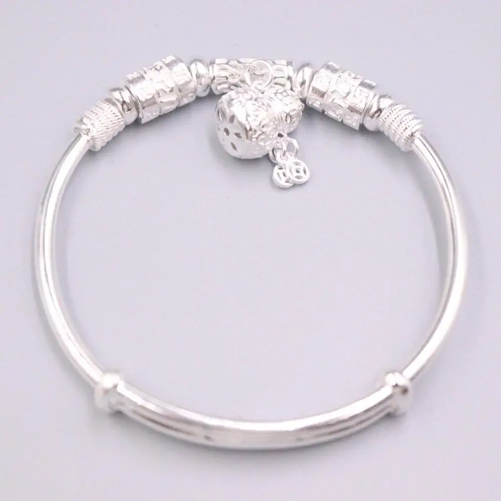 

New Pure Solid 999 Fine Silver Bracelet Lucky Gourd 8mm Smooth Bangle Diameter 58-62mm