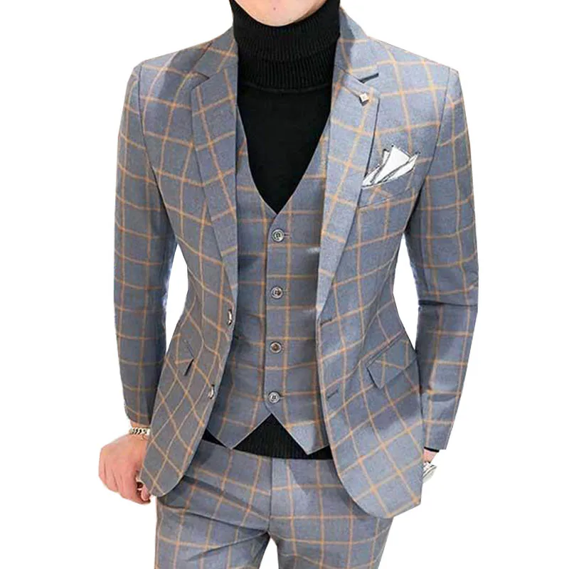 

(Пиджак + жилет + брюки) Новинка 2020 мужской модный эксклюзивный клетчатый Свадебный костюм-тройка мужские деловые повседневные Костюмы