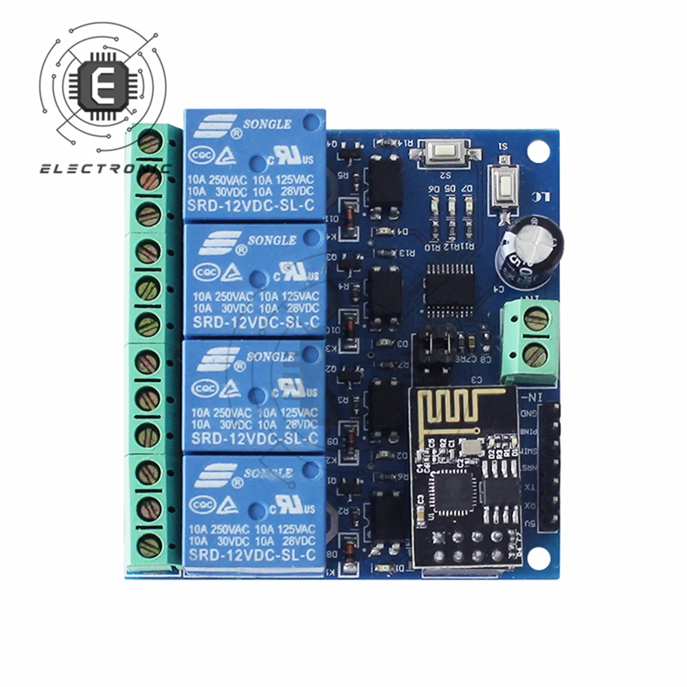 Релейный модуль Wi-Fi, 12 В постоянного тока, ESP8266 ESP-01, 4 канала, беспроводное приложение для телефона, пульт дистанционного управления, коммутационная плата для IOT/умного дома