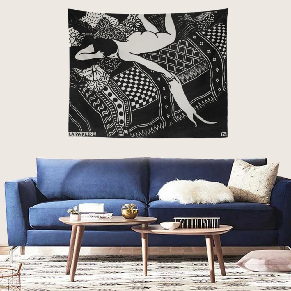

FFO Nordic Black and White Women Tapestry Ins Bedside Background Cloth Simple And Fashionable Bedroom Wall Decoration Tapestry