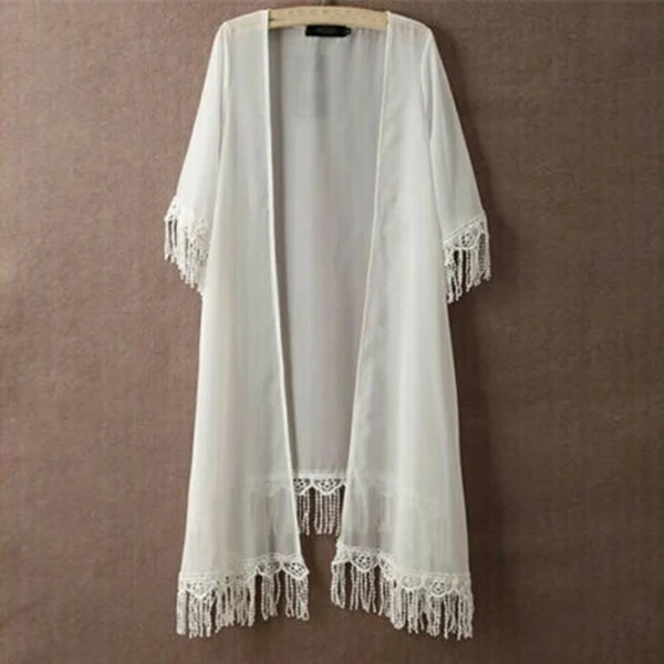 

Pop Women Chiffon Shirts Lace Tassels Sun Protective Cover Up Coats For Summer Pop 88