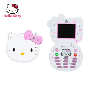 sanrio cute mini girl hello kitty mobile phone quad band flip cartoon unlocked kids children dual sim cellphone gift lanyard free global shipping