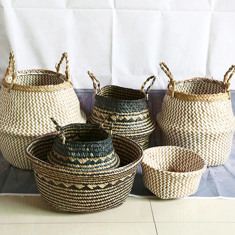 

WHISM Flower Pots Decorative Pastoral Plant Pot Garden Home Office Decor Household Seagrass Flower Baskets Planters Flowerpot