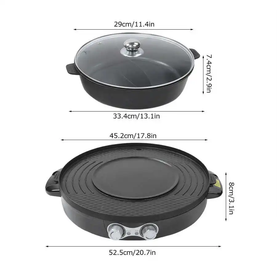 

Household Smokeless Cooking Electric Barbecue Grill Machine Hot Pot Kitchen Utensils 44cm Black Cooking Tools Kitchen Accessory