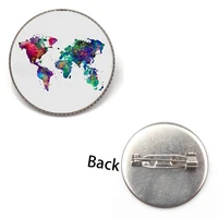 new style map badge world map brooch rainbow multicolored map jewelry round glass shirt clothes lapel pin backpack female gifts