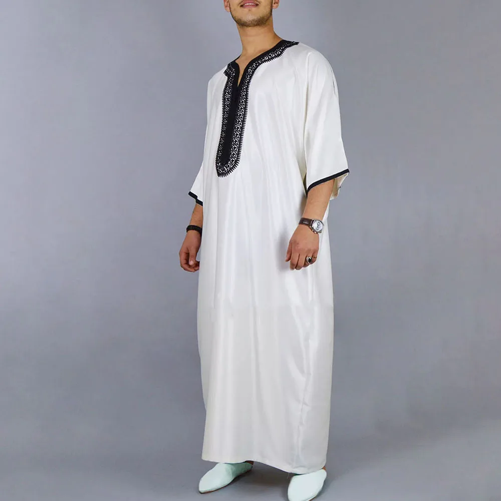 

Saudi Arab Abaya Islamic Clothing Men Long Robe Kaftan Muslim Clothing For Men Pakistan Pray Plus Size Summer White Jubba Thobe