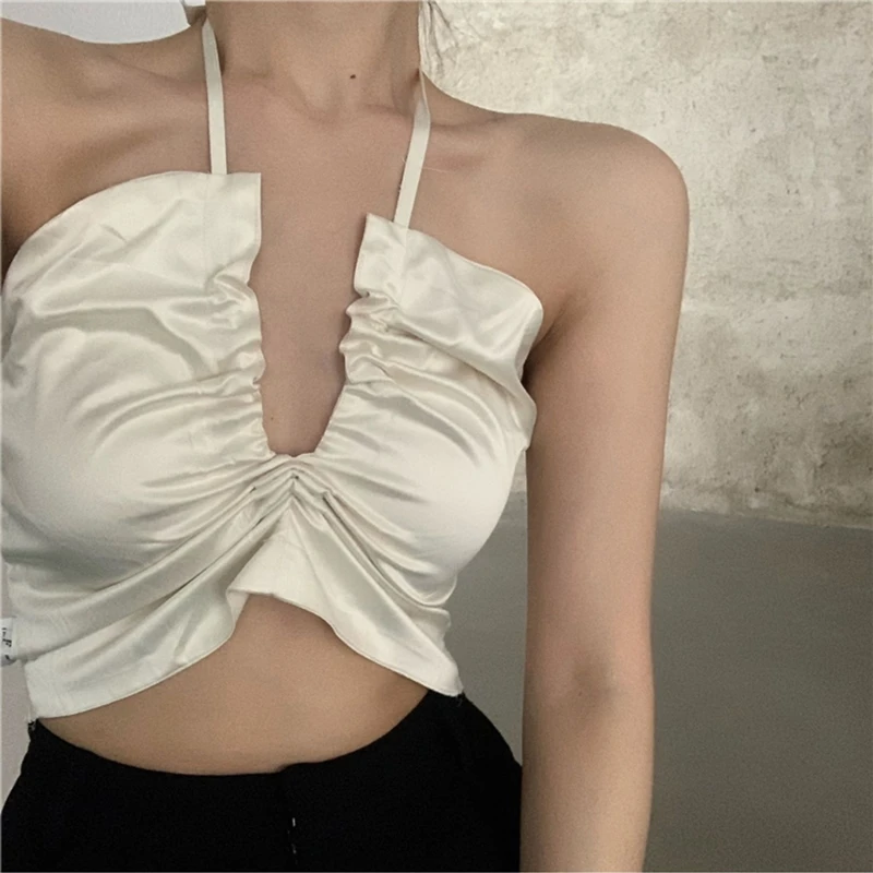 

Summer Sexy Retro White Top Short Drawstring Irregular Y2k Clothes Slim Dollskill Crop Top 90s Aesthetic Fashion Street