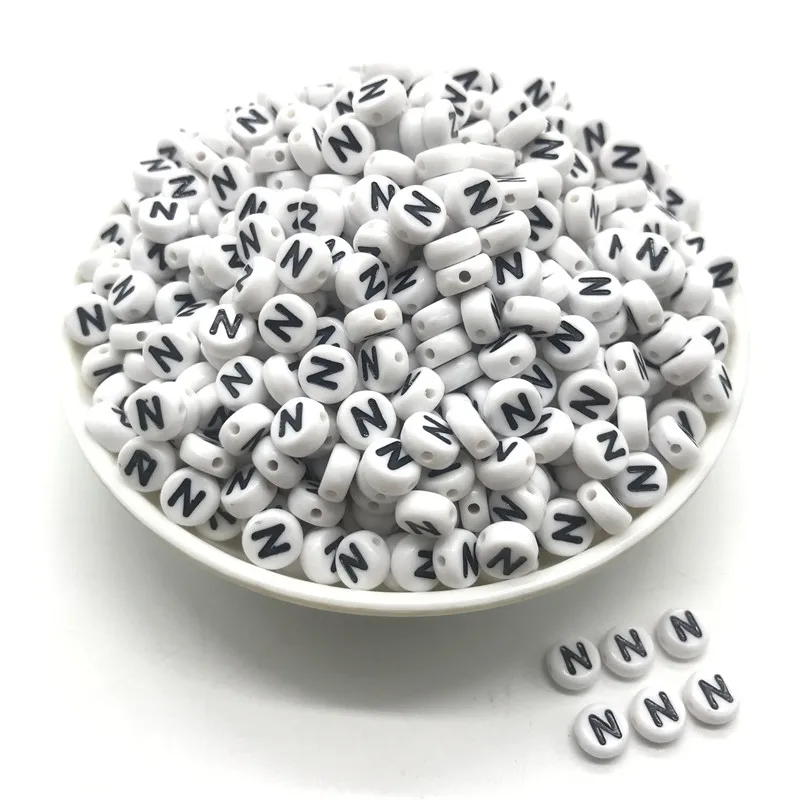 100pcs 4x7mm round letters 26 letters beads multi-color peach heart-shaped spacer beads For bracelet necklace jewelry making - Color: N