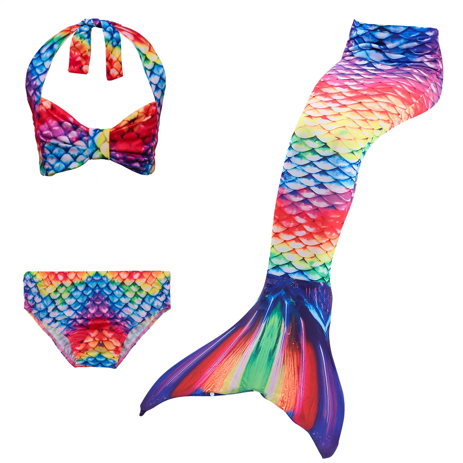 3PCS SET NO MONOFIN Купальный костюм русалки для девочек с хвостом/без монофина; Карнавальный костюм для детей с хвостом русалки Ариэль; детский купальный костюм для костюмированной вечеринки - Цвет: 3PCS SET NO MONOFIN