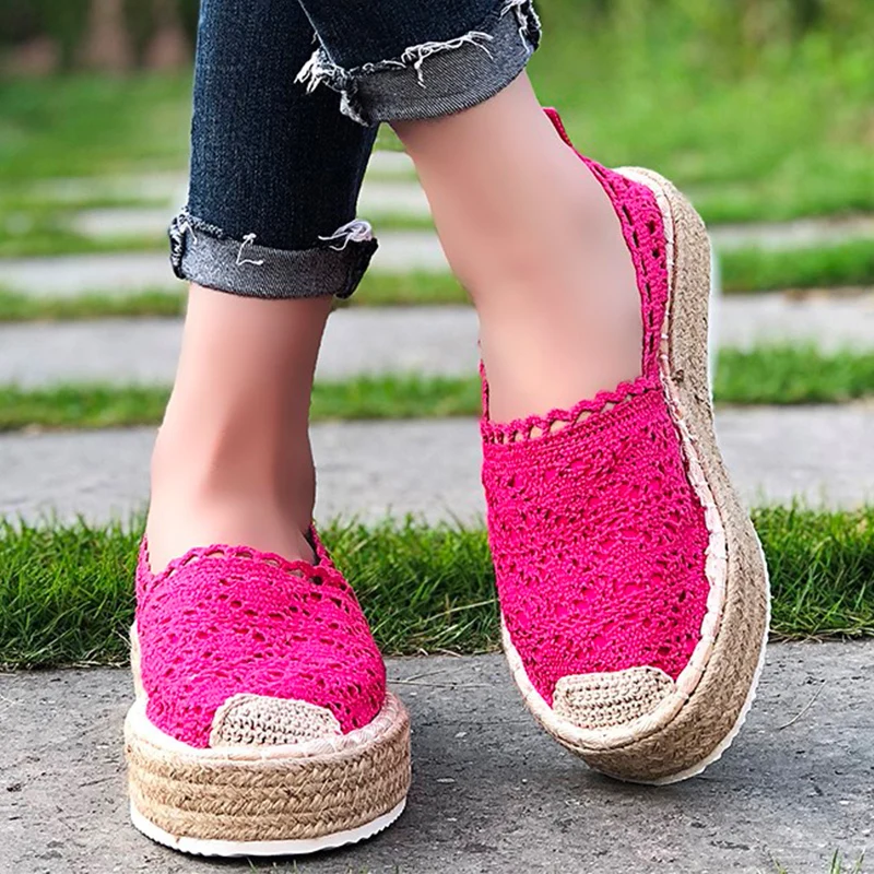 Лоферы женские сетчатые без застежки повседневные плетеные туфли на плоской